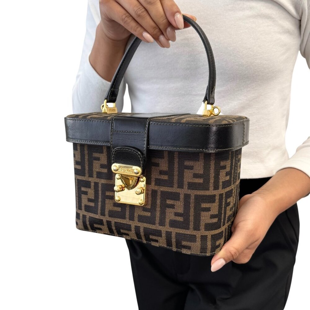 FENDI Vintage FF Zucca Vanity Bag 2way Handbag Crossbody Brown Canvas [106460]